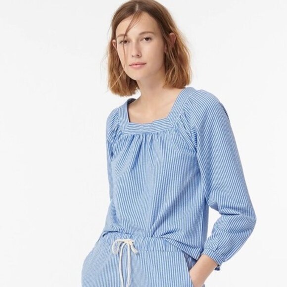J Crew Square Neck Top In Stretch Knit Seersucker - Picture 3 of 8